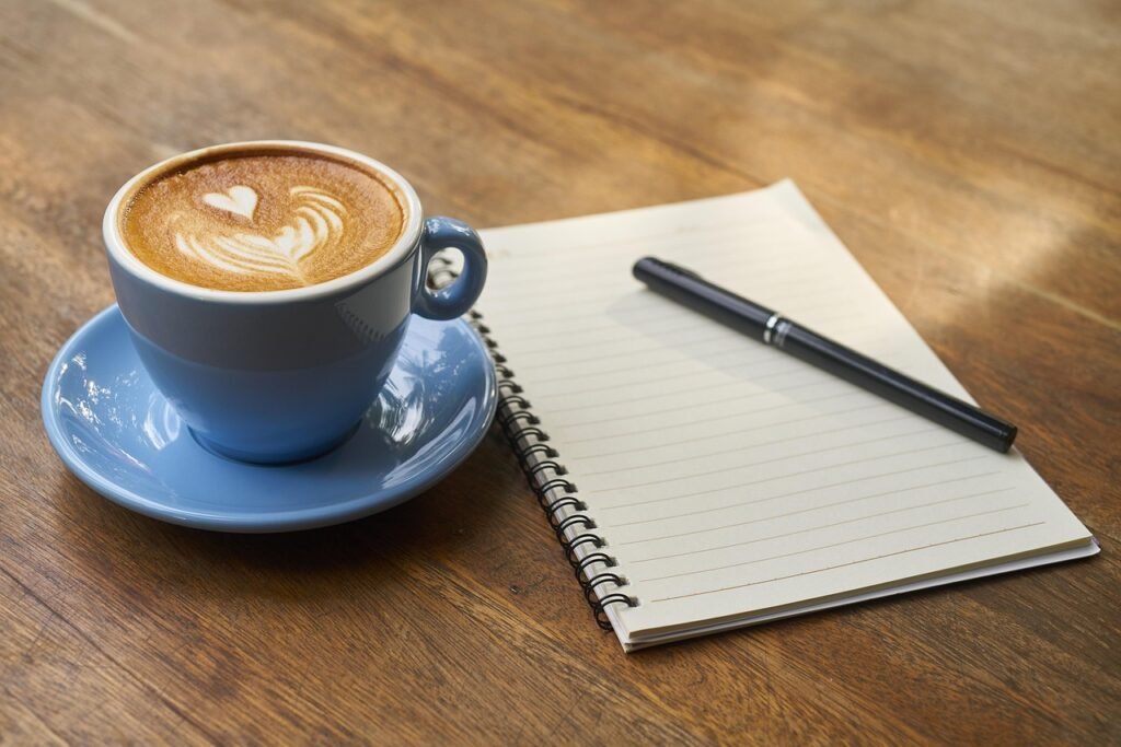 coffee, pen, notebook, open notebook, empty notebook, caffeine, cup, cafe, coffee cup, latte, latte art, cappuccino, morning coffee, coffee break, beverage, coffee, coffee, coffee, coffee, coffee